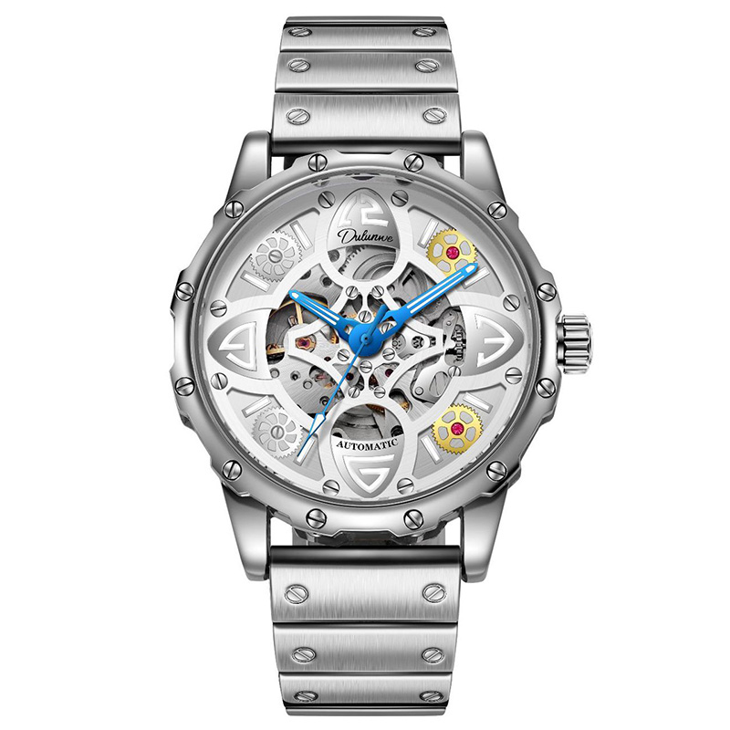 Hollow Luminous Stainless Steel Automatic Mechanical Watch Silver - Image 5