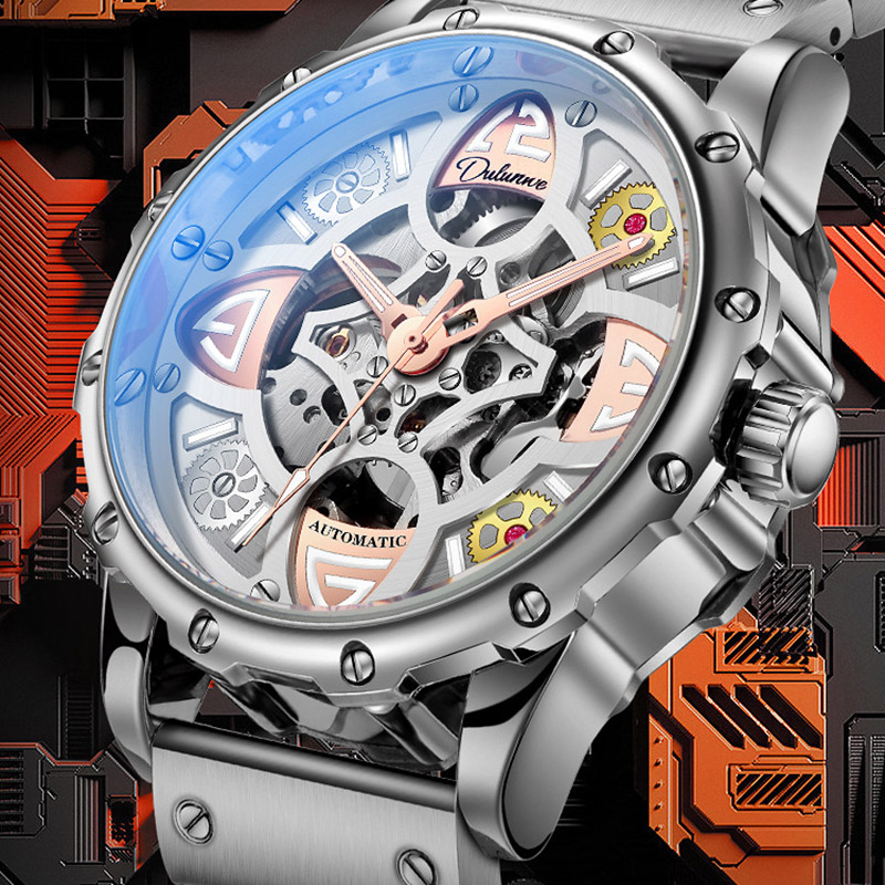 Hollow Luminous Stainless Steel Automatic Mechanical Watch Silver - Image 7