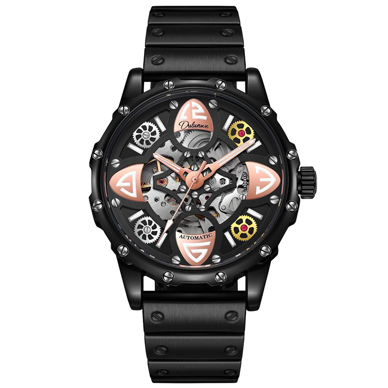 Hollow Luminous Stainless Steel Automatic Mechanical Watch Silver