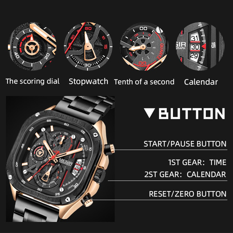 Multifunctional Waterproof Luminous Square Quartz Watch Silver - Image 5