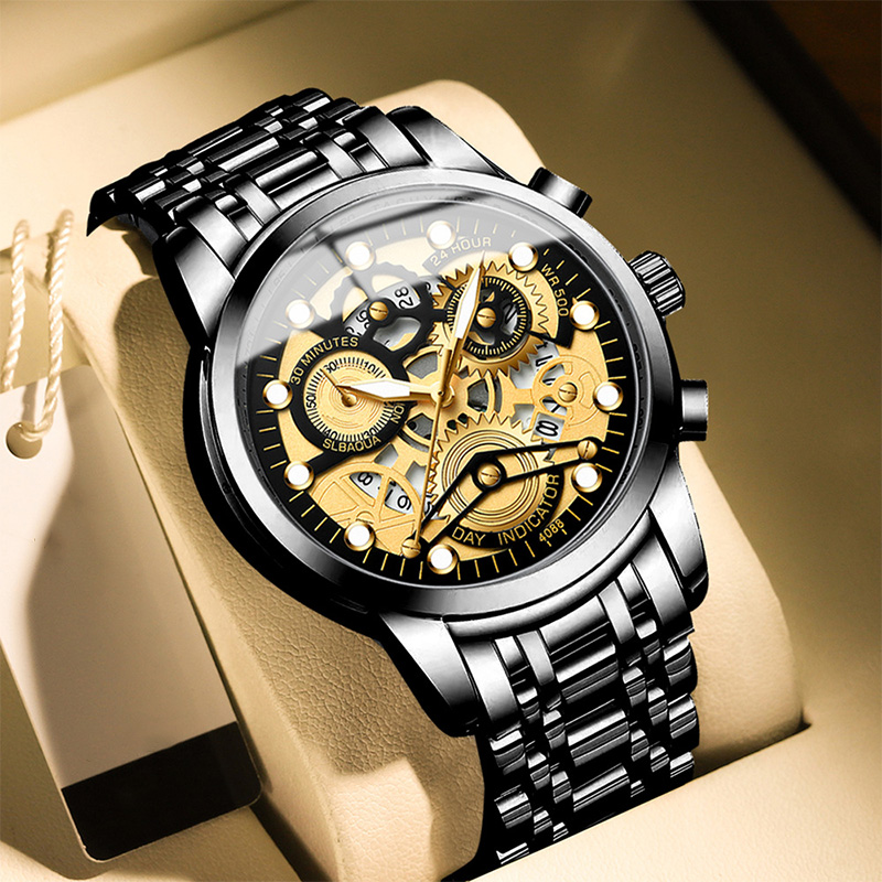 Luxury Luminous Waterproof Hollow Skeleton Quartz Watch Silver