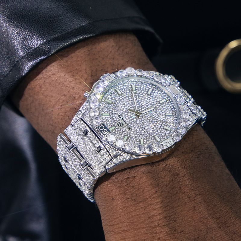 Bold Iced Out Round Cut Luminous Men's Numerals Watch In White Gold - Image 3