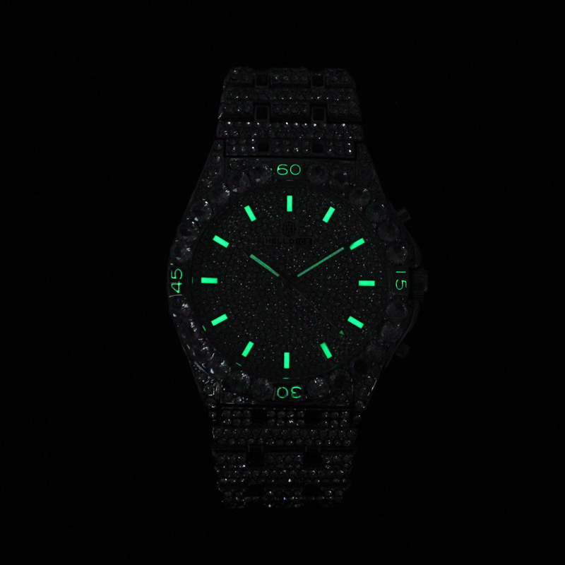 Bold Iced Out Round Cut Luminous Men's Numerals Watch In White Gold - Image 4