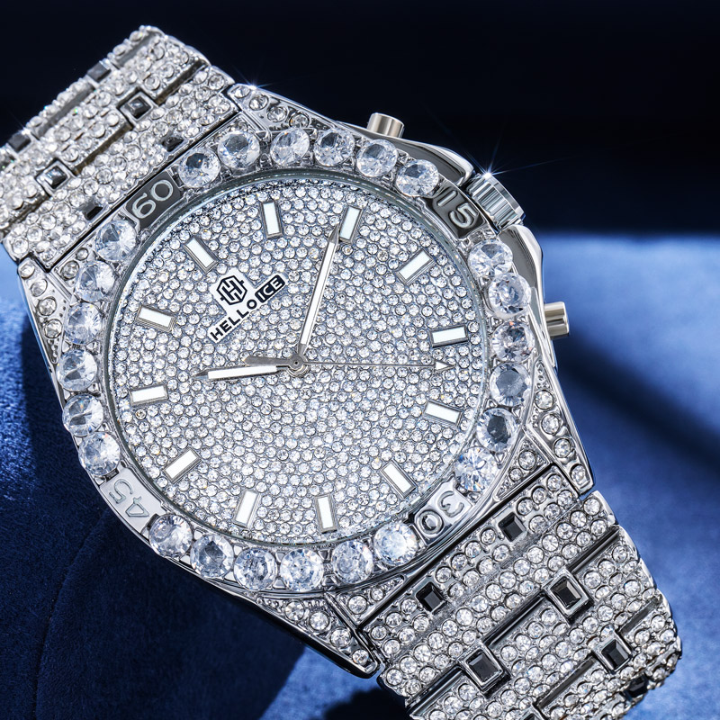 Bold Iced Out Round Cut Luminous Men's Numerals Watch In White Gold - Image 5
