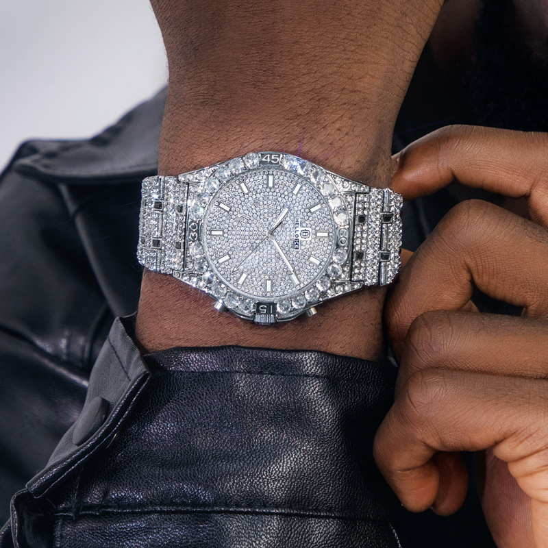 Bold Iced Out Round Cut Luminous Men's Numerals Watch In White Gold - Image 6