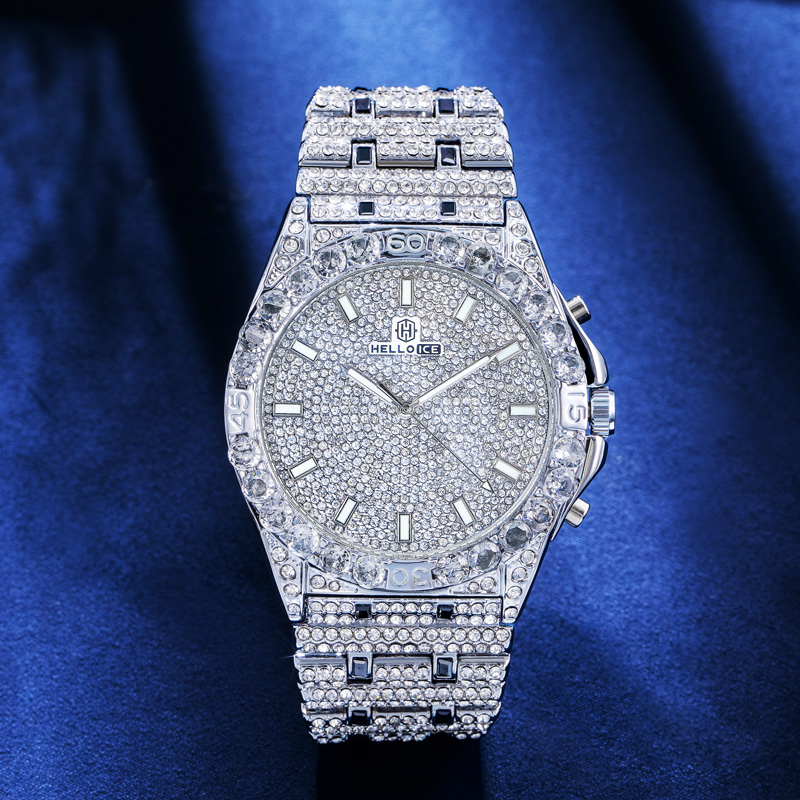 Bold Iced Out Round Cut Luminous Men's Numerals Watch In White Gold - Image 7