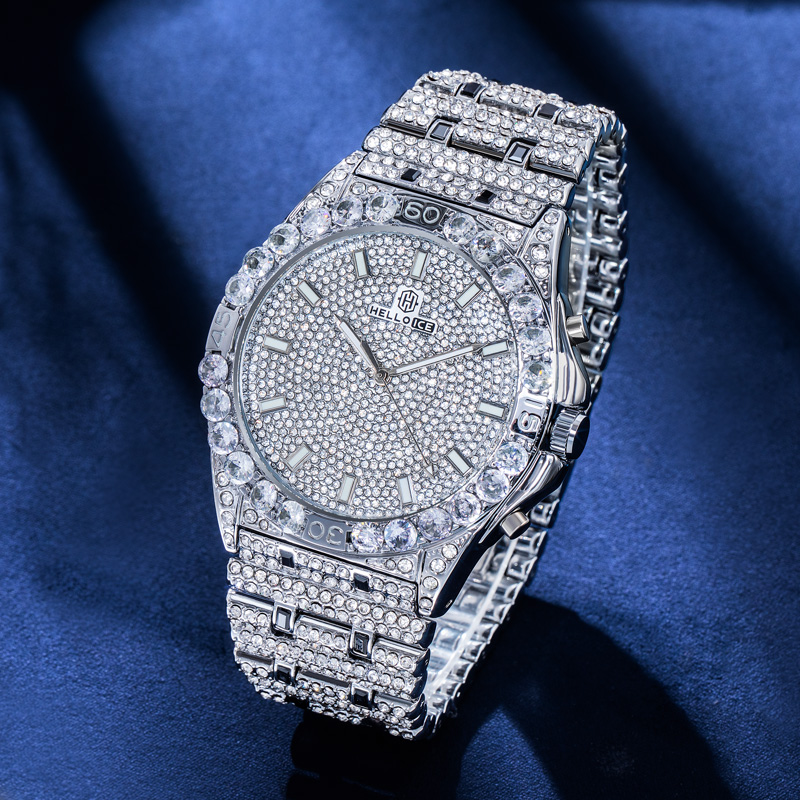 Bold Iced Out Round Cut Luminous Men's Numerals Watch In White Gold