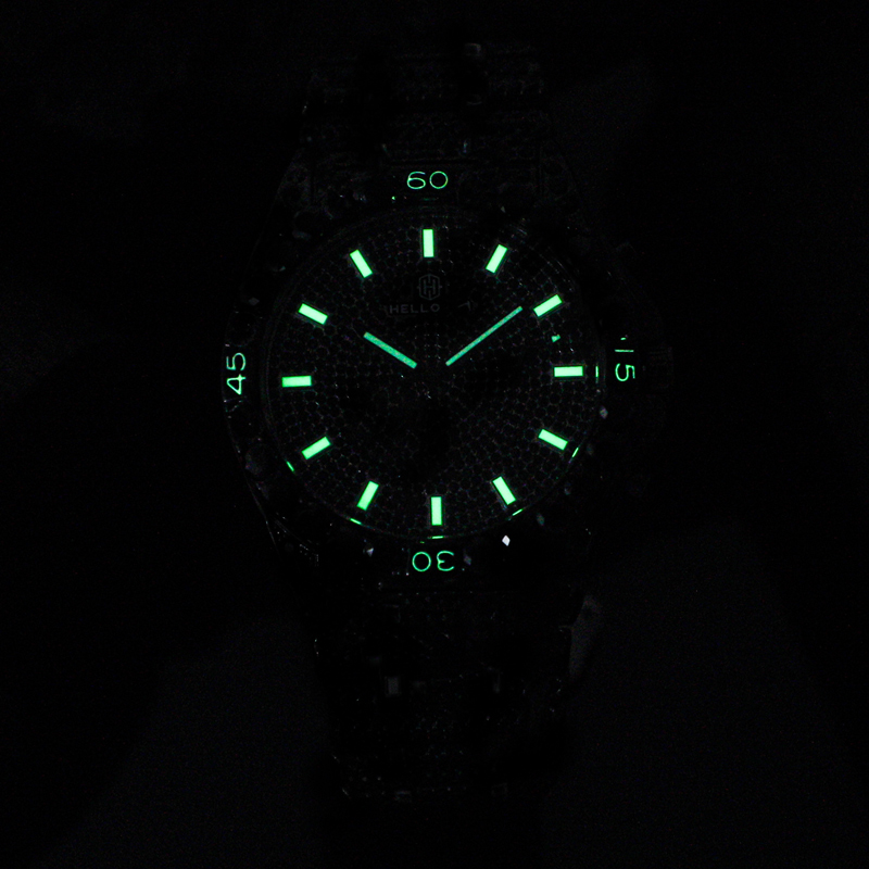 Iced Out Emerald Round Cut Luminous Men's Numerals Watch Gold - Image 7