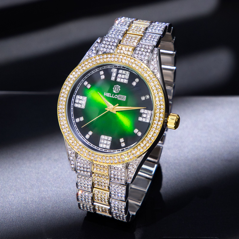 Iced Out Emerald Roman Numerals Mens Wrist Watch With Street Luxury Shine