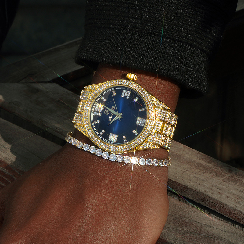 Iced Out Sapphire Roman Numerals Dial Watch Silver With Street Luxury Shine - Image 6