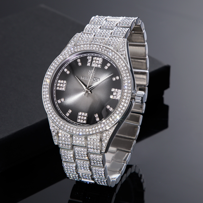 Iced Out Black Roman Numerals Dial Mens Wrist Watch With Bold Premium Edge - Image 3