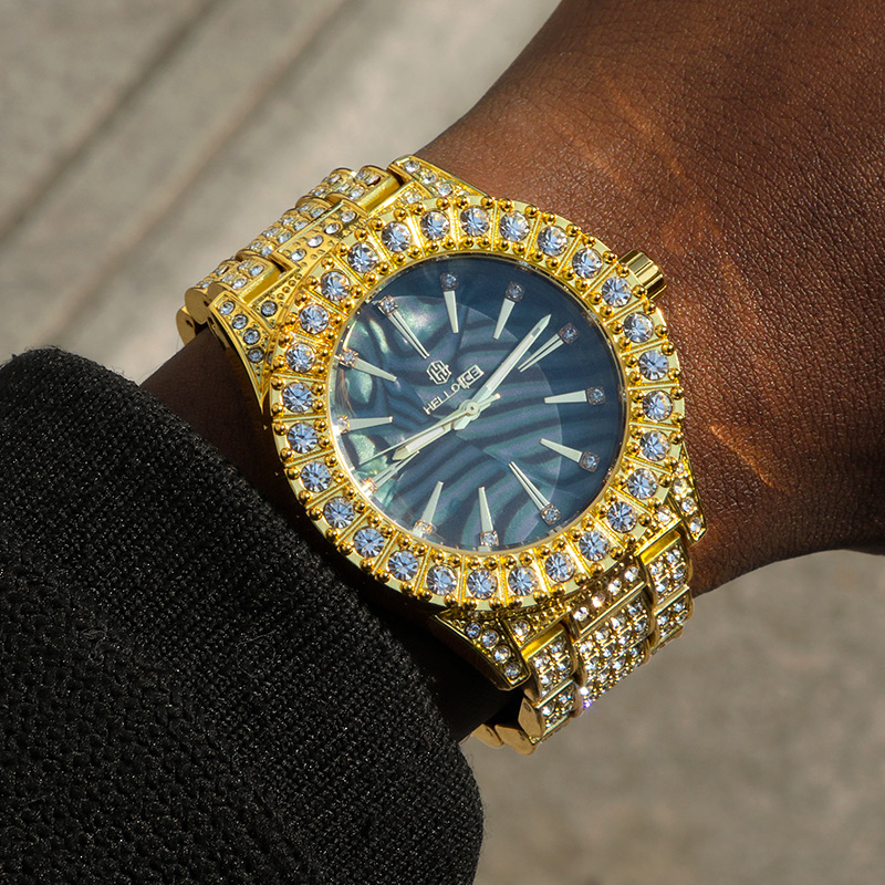 Micro Pave Sea Shell Dial Mens Watch In Gold With Street Luxury Shine - Image 3