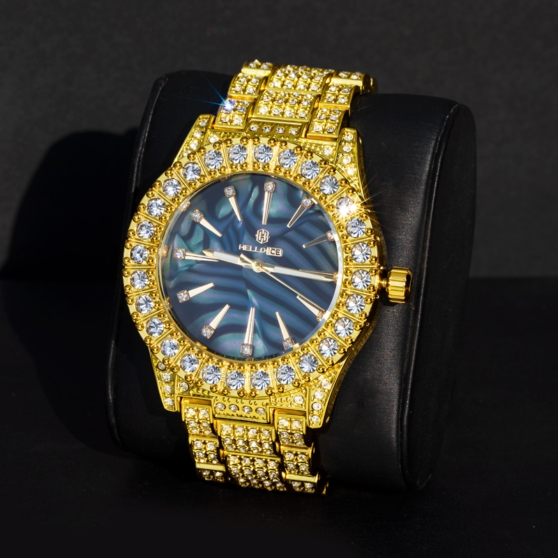 Micro Pave Sea Shell Dial Mens Watch In Gold With Street Luxury Shine - Image 4