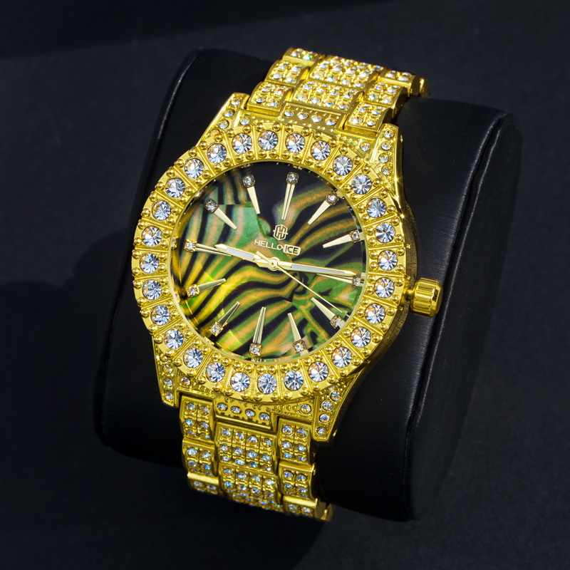 Street Luxury Luxury Iced Out Multi-color Sea Shell Dial Mens Watch In Gold - Image 4