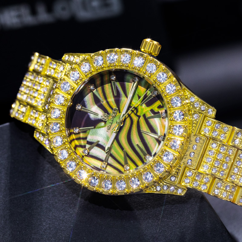 Street Luxury Luxury Iced Out Multi-color Sea Shell Dial Mens Watch In Gold - Image 5