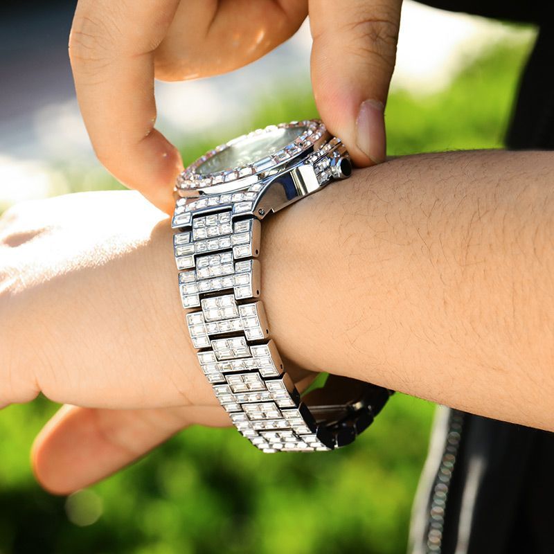 40mm Baguette Cut Stone Iced Out Dial Watch In White Gold With Gold Shine - Image 5
