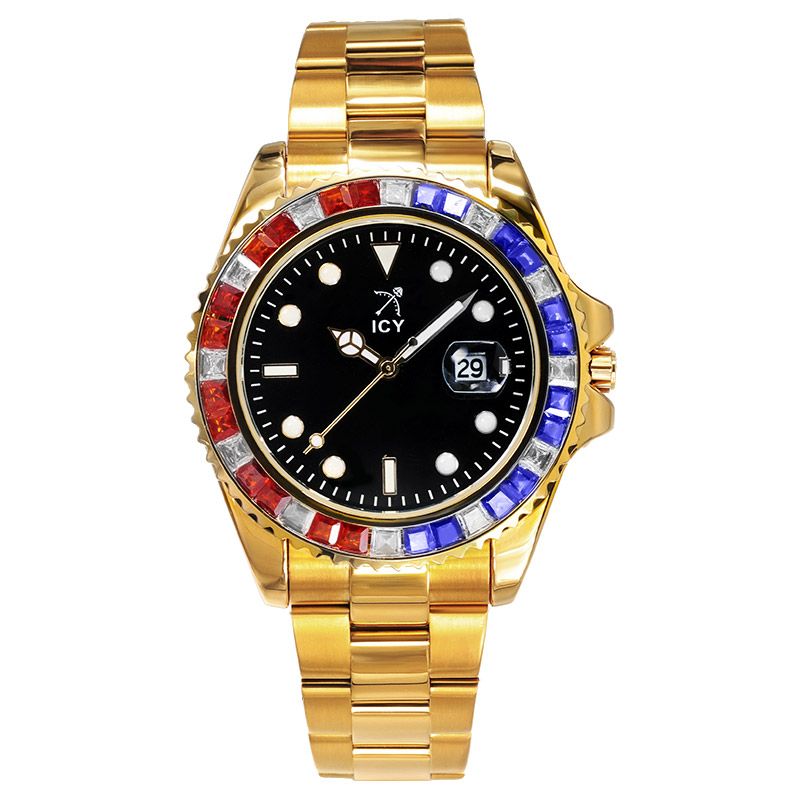 40mm Iced Out Black Luminous Dial Watch In Gold With Street Luxury Shine