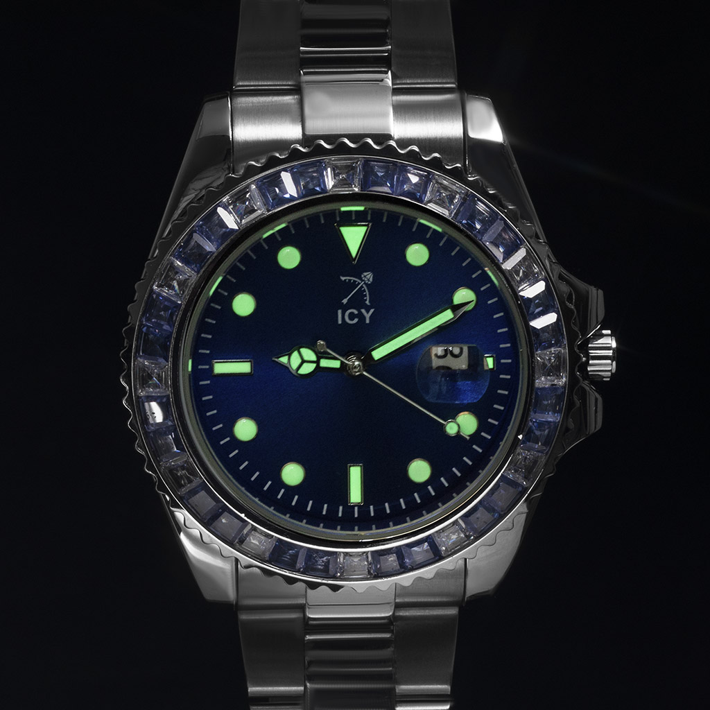 40mm Two Tone Iced Out Blue Dial Watch In White Gold With Gold Shine - Image 5