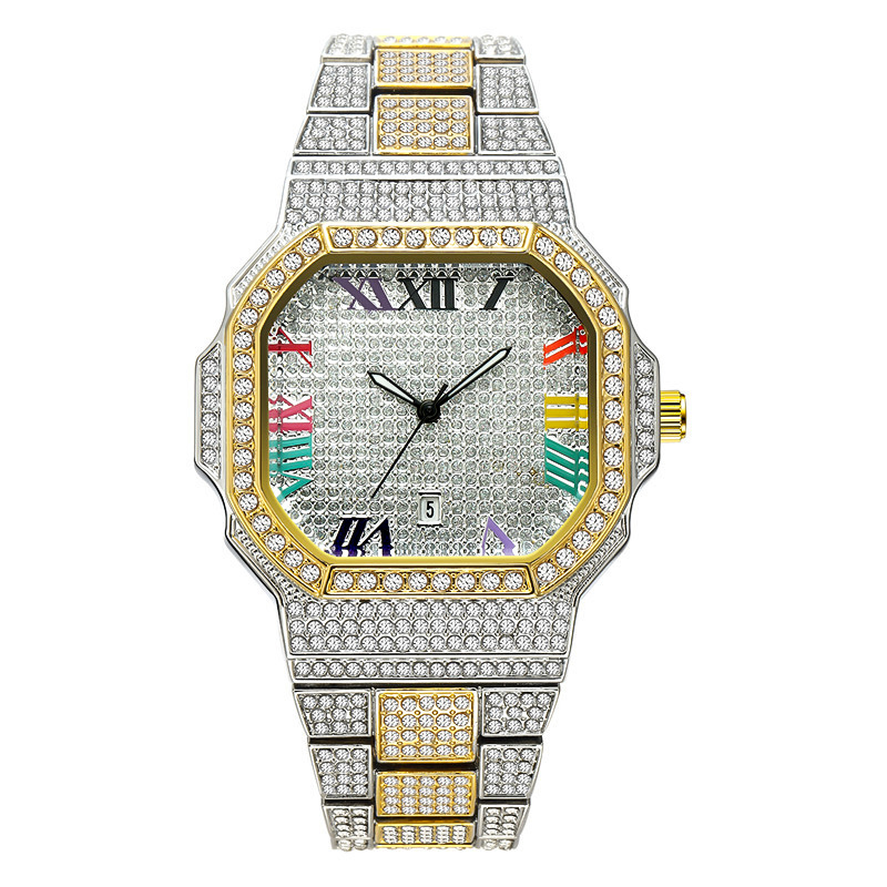 Iced Out Two-tone Square Roman Numerals Men's Watch With Bold Premium Edge - Image 3
