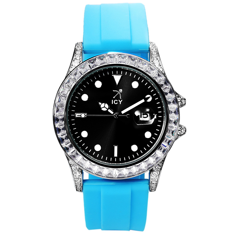 40mm Black Luminous Dial Watch With Blue Silicone Strap Gold