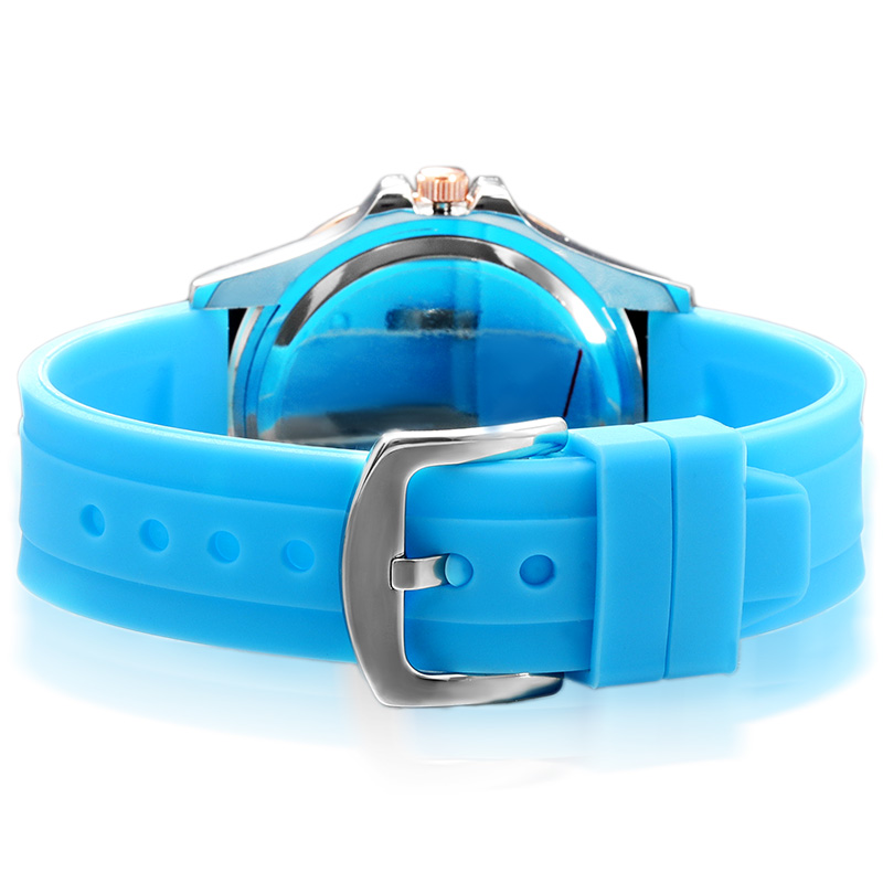 Bold 40mm Black Luminous Dial Rose Gold Watch With Blue Silicone Strap - Image 6