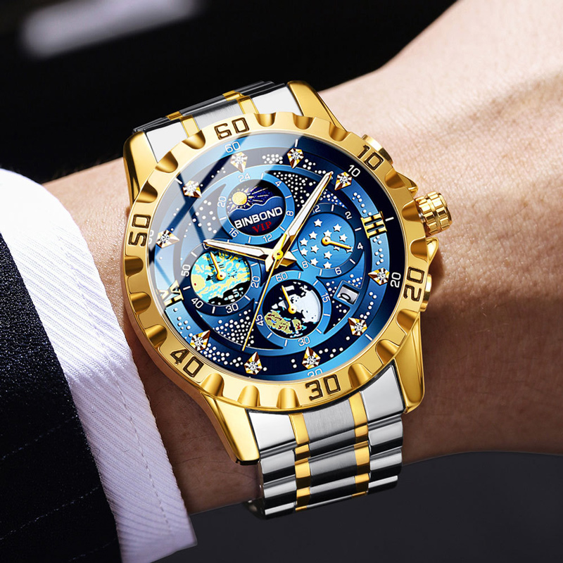Luminous Blue Dial Stainless Steel Men's Sports Watch Silver - Image 4