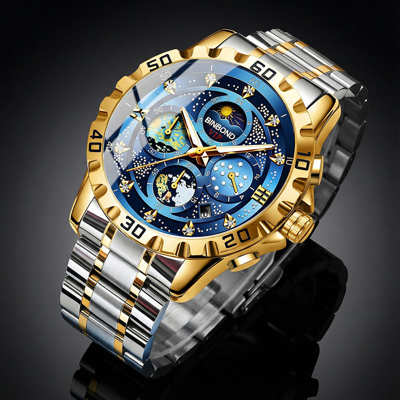 Luminous Blue Dial Stainless Steel Men's Sports Watch Silver - Image 5