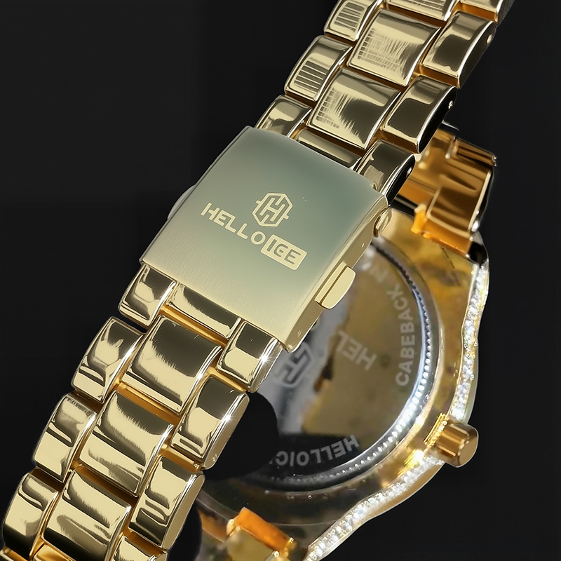 Iced Out Baguette Cut Roman Numerals Men's Watch In Gold With Gold Shine - Image 7