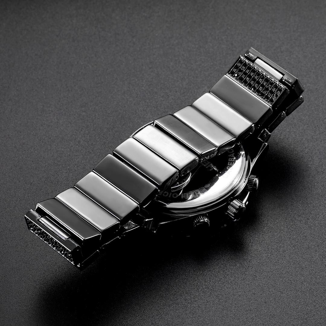 Iced Out Round Cut Luminous Men's Watch In Black Gold With Gold Shine - Image 7