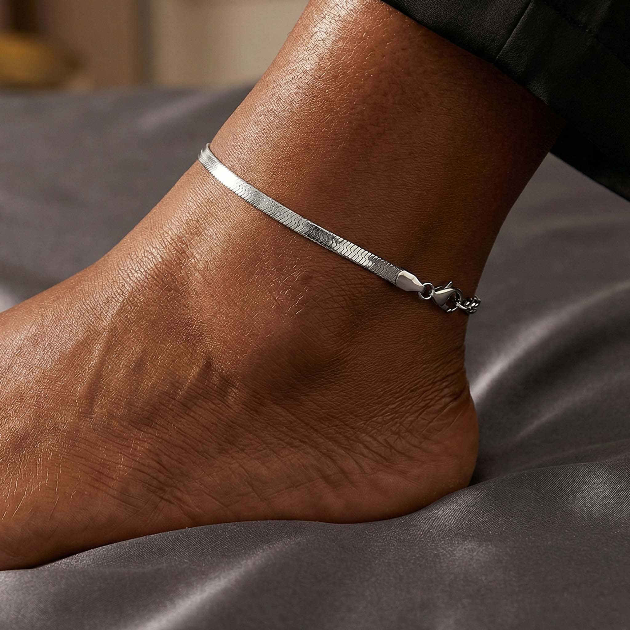 4mm Herringbone Chain Anklet Bold Statement Style With Street Luxury - Image 6