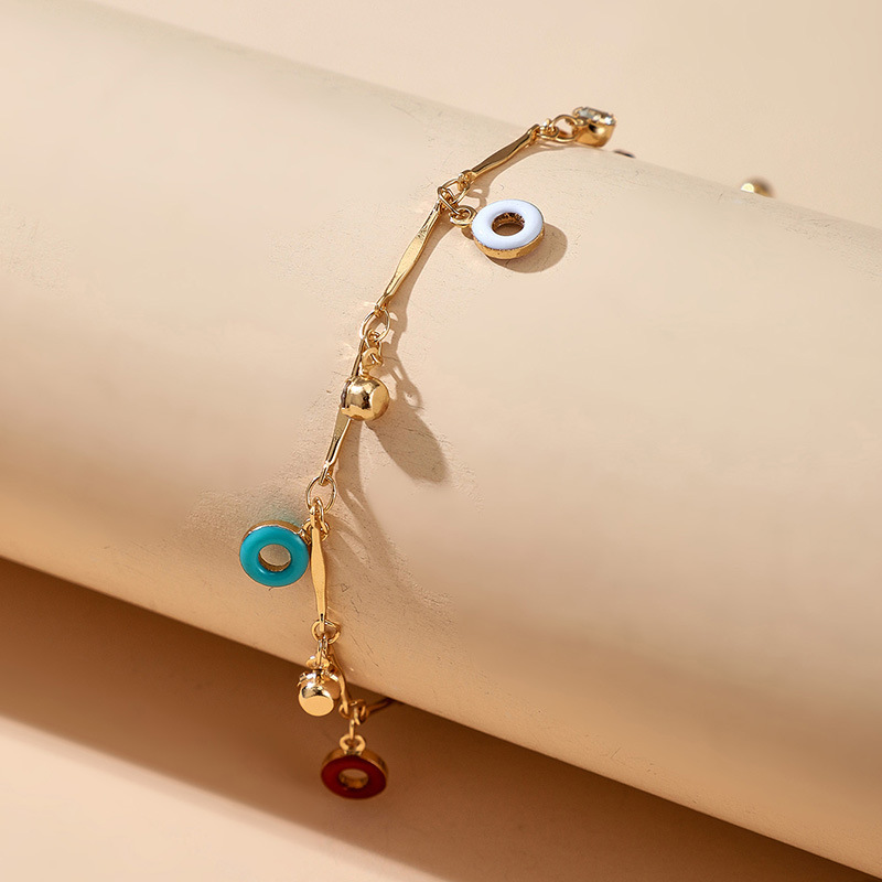 Enamel Circle Donuts Club Chain Crystal Beaded Anklet Gold - Image 6