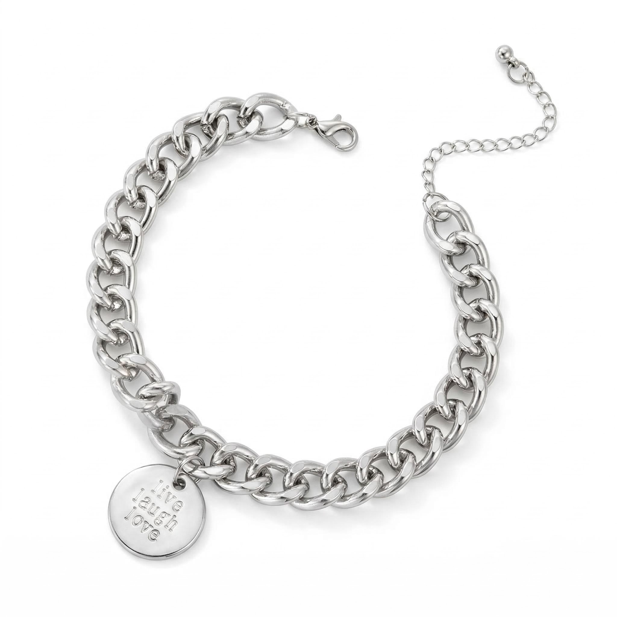 Live Laugh Love' Round Charm Cuban Anklet For Hip Hop Jewelry Style - Image 3