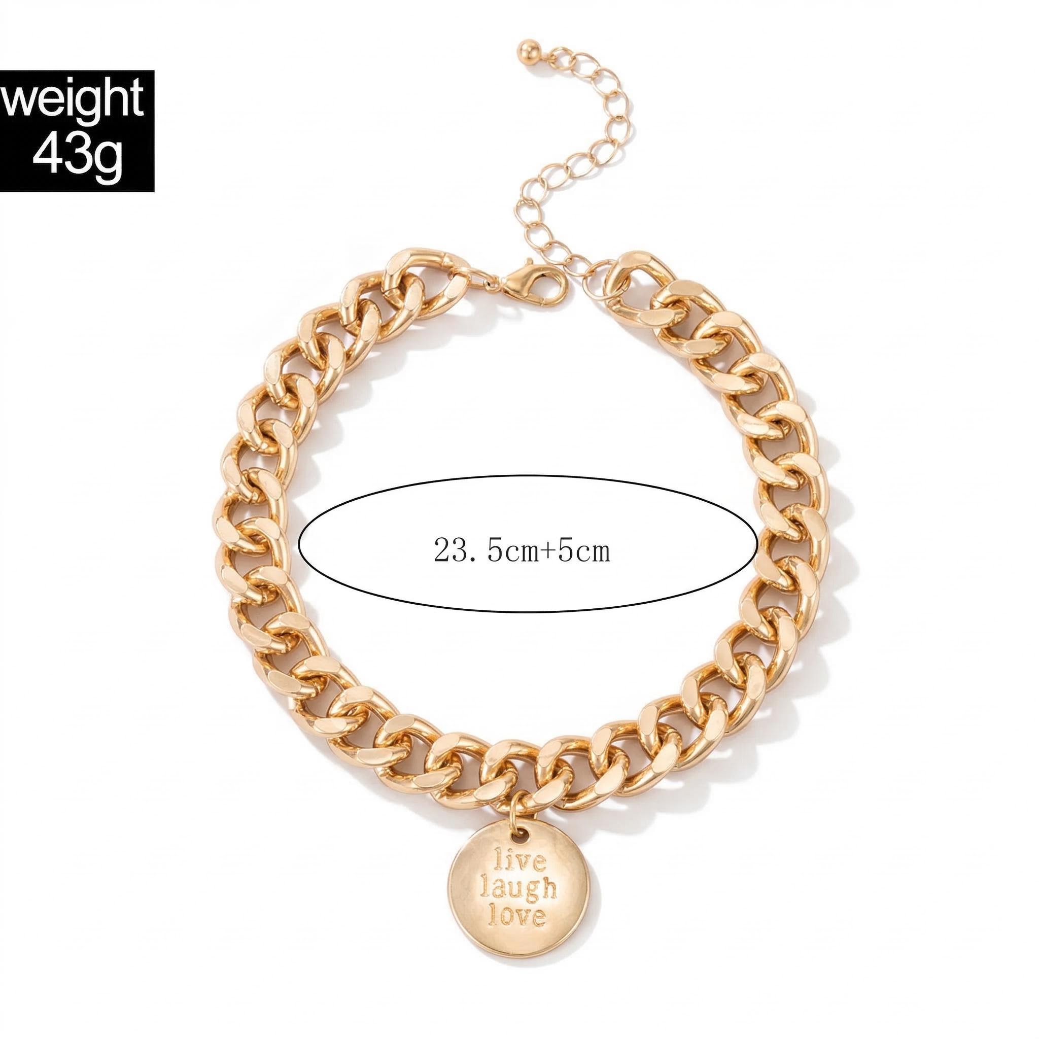 Live Laugh Love' Round Charm Cuban Anklet For Hip Hop Jewelry Style - Image 5
