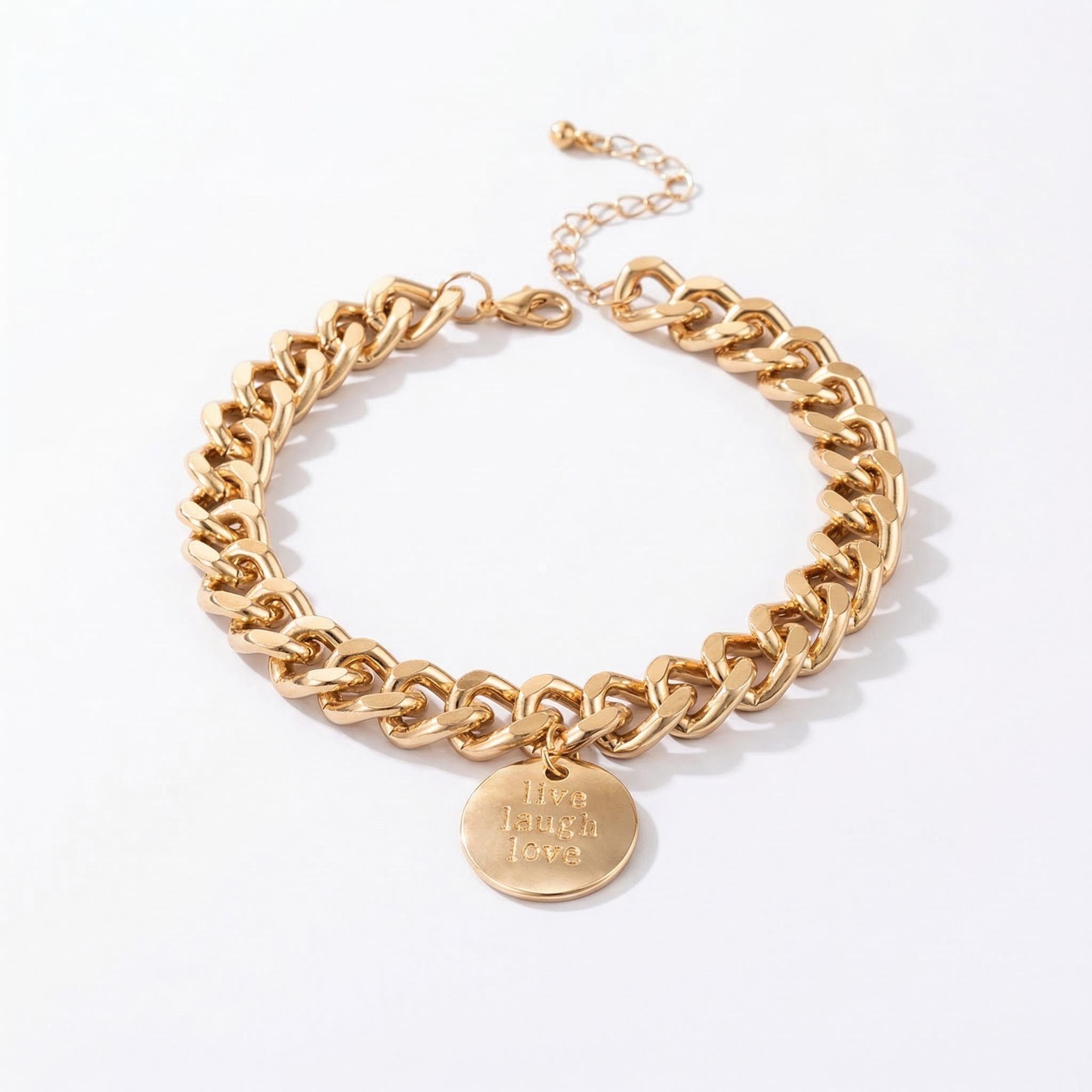 Live Laugh Love' Round Charm Cuban Anklet For Hip Hop Jewelry Style