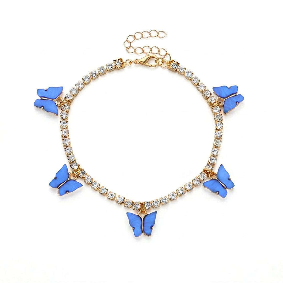 Colorful Butterfly Charm Tennis Chain Anklet Gold With Street Luxury Shine - Image 3