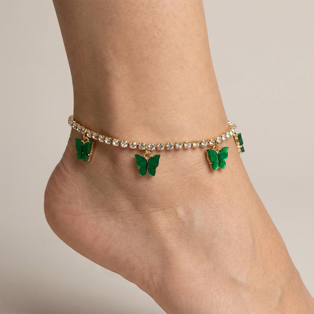 Colorful Butterfly Charm Tennis Chain Anklet Gold With Street Luxury Shine - Image 4