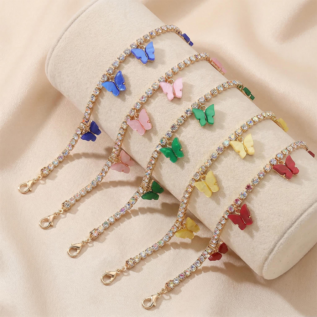 Colorful Butterfly Charm Tennis Chain Anklet Gold With Street Luxury Shine - Image 5