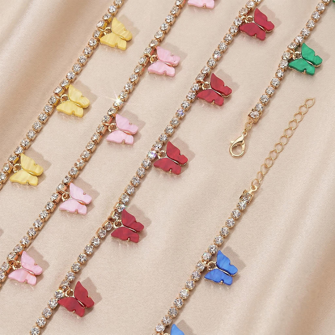 Colorful Butterfly Charm Tennis Chain Anklet Gold With Street Luxury Shine - Image 6