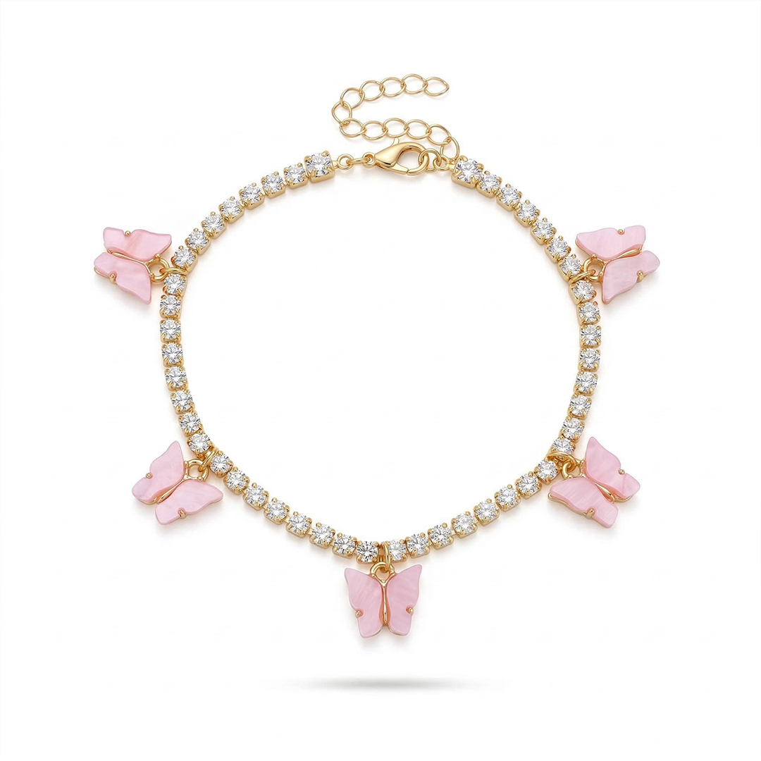 Colorful Butterfly Charm Tennis Chain Anklet Gold With Street Luxury Shine - Image 7