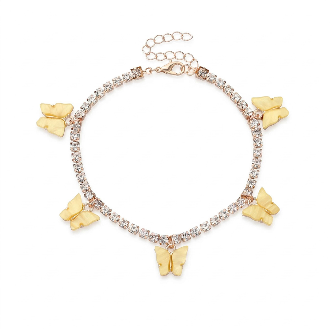 Colorful Butterfly Charm Tennis Chain Anklet Gold With Street Luxury Shine - Image 8