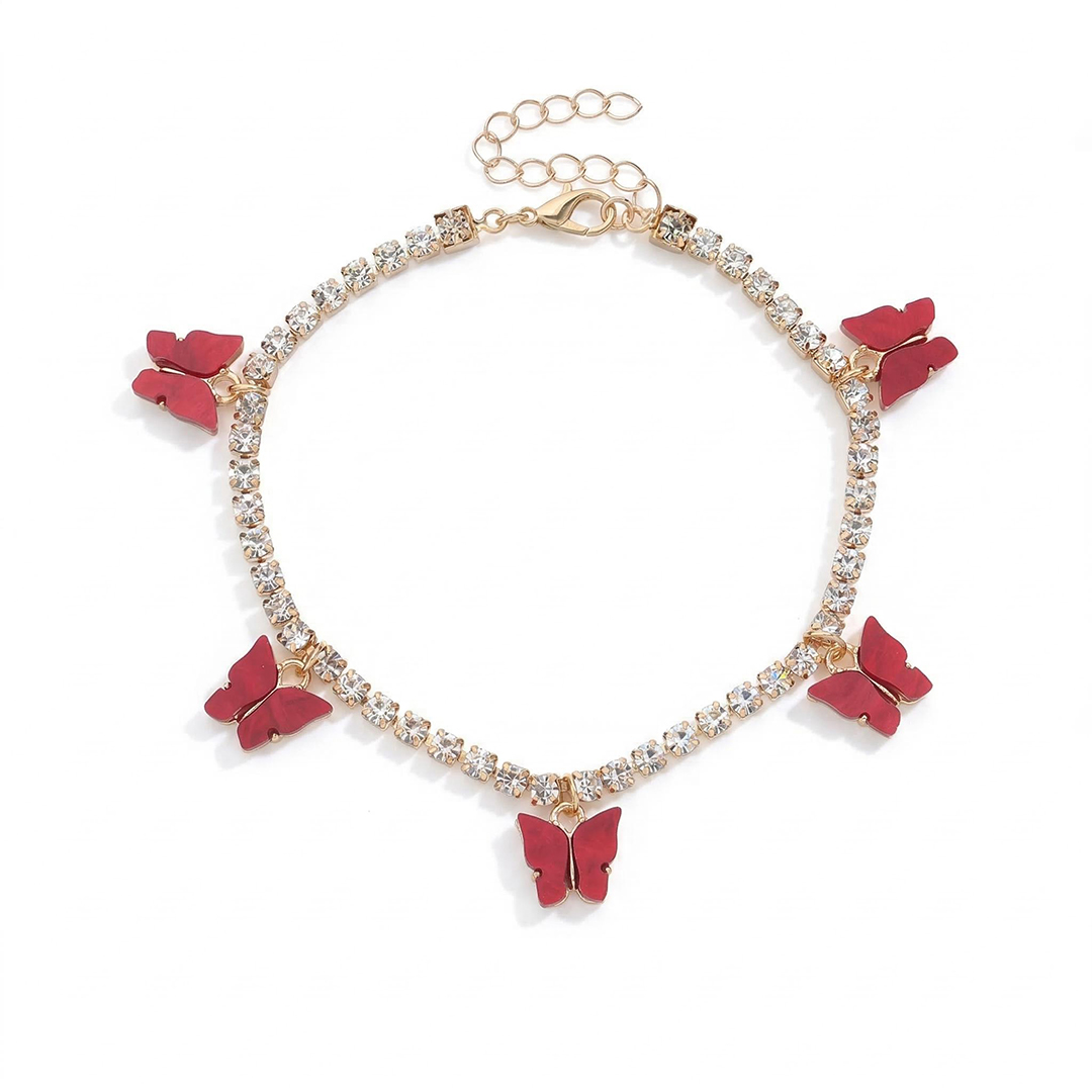 Colorful Butterfly Charm Tennis Chain Anklet Gold With Street Luxury Shine - Image 9