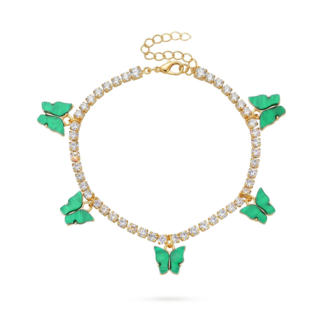 Colorful Butterfly Charm Tennis Chain Anklet Gold With Street Luxury Shine