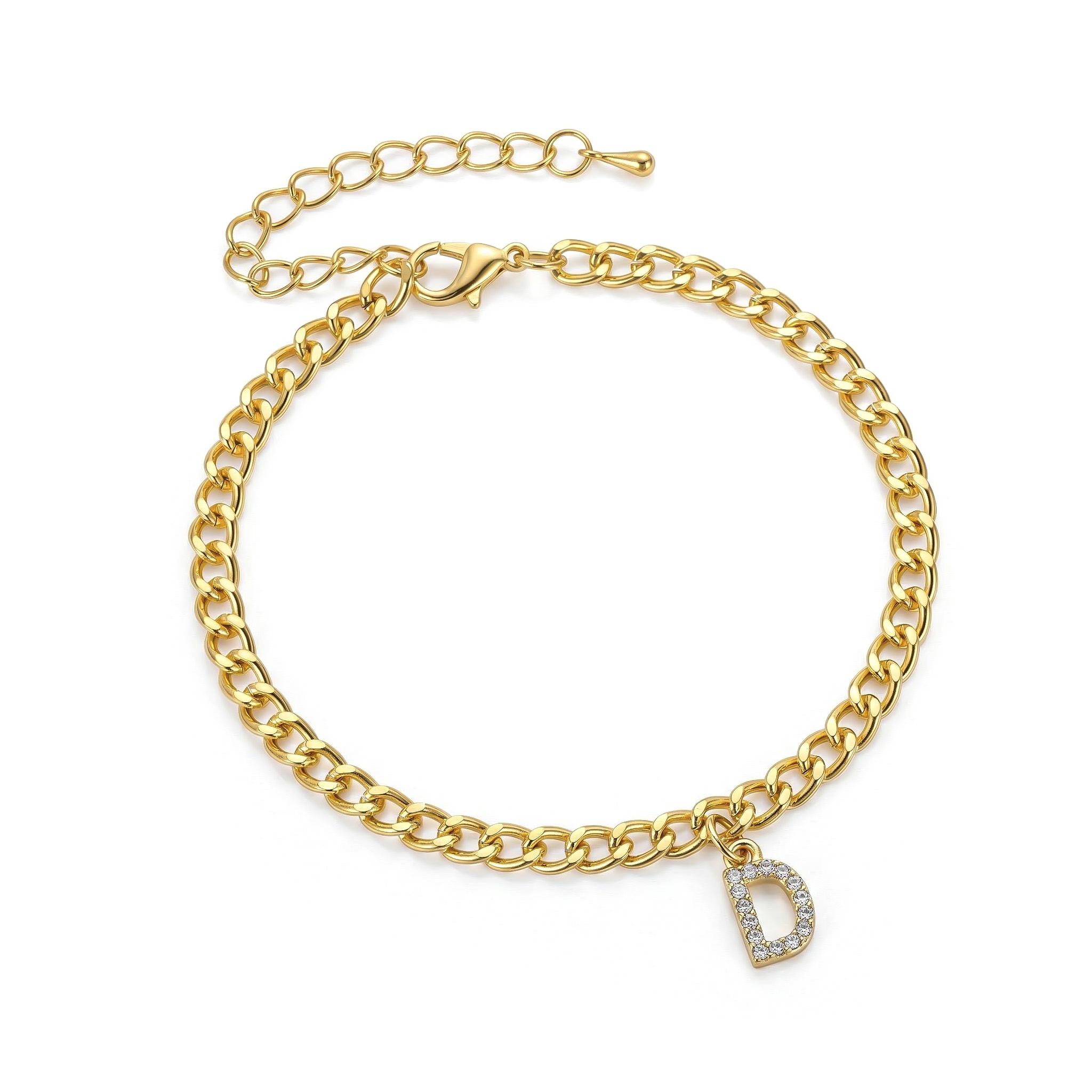 Bold Iced Out A-z Initial Letter Charm Gold Plated Cuban Chain Anklet - Image 4