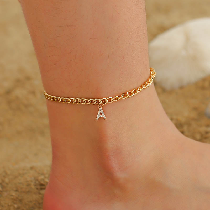 Bold Iced Out A-z Initial Letter Charm Gold Plated Cuban Chain Anklet - Image 9