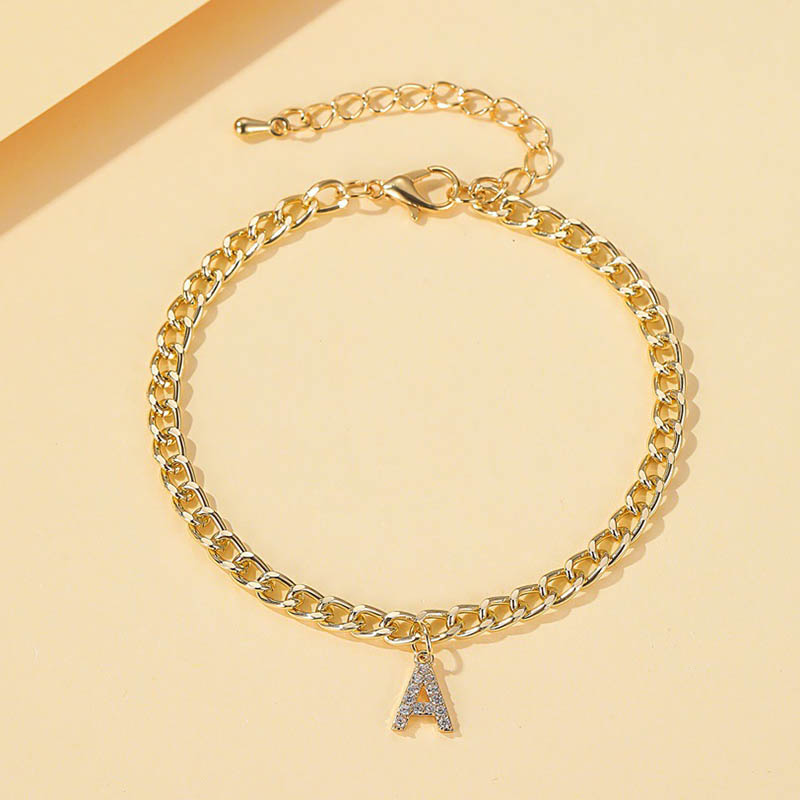 Bold Iced Out A-z Initial Letter Charm Gold Plated Cuban Chain Anklet - Image 10
