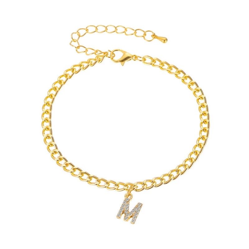 Bold Iced Out A-z Initial Letter Charm Gold Plated Cuban Chain Anklet - Image 12
