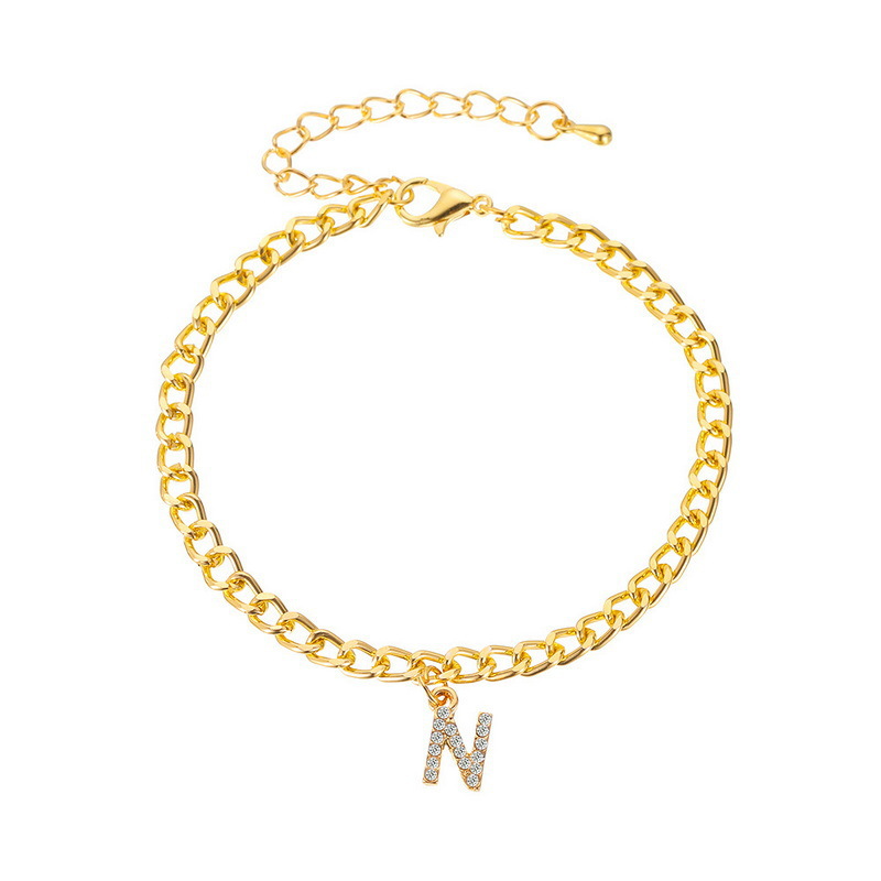 Bold Iced Out A-z Initial Letter Charm Gold Plated Cuban Chain Anklet - Image 13