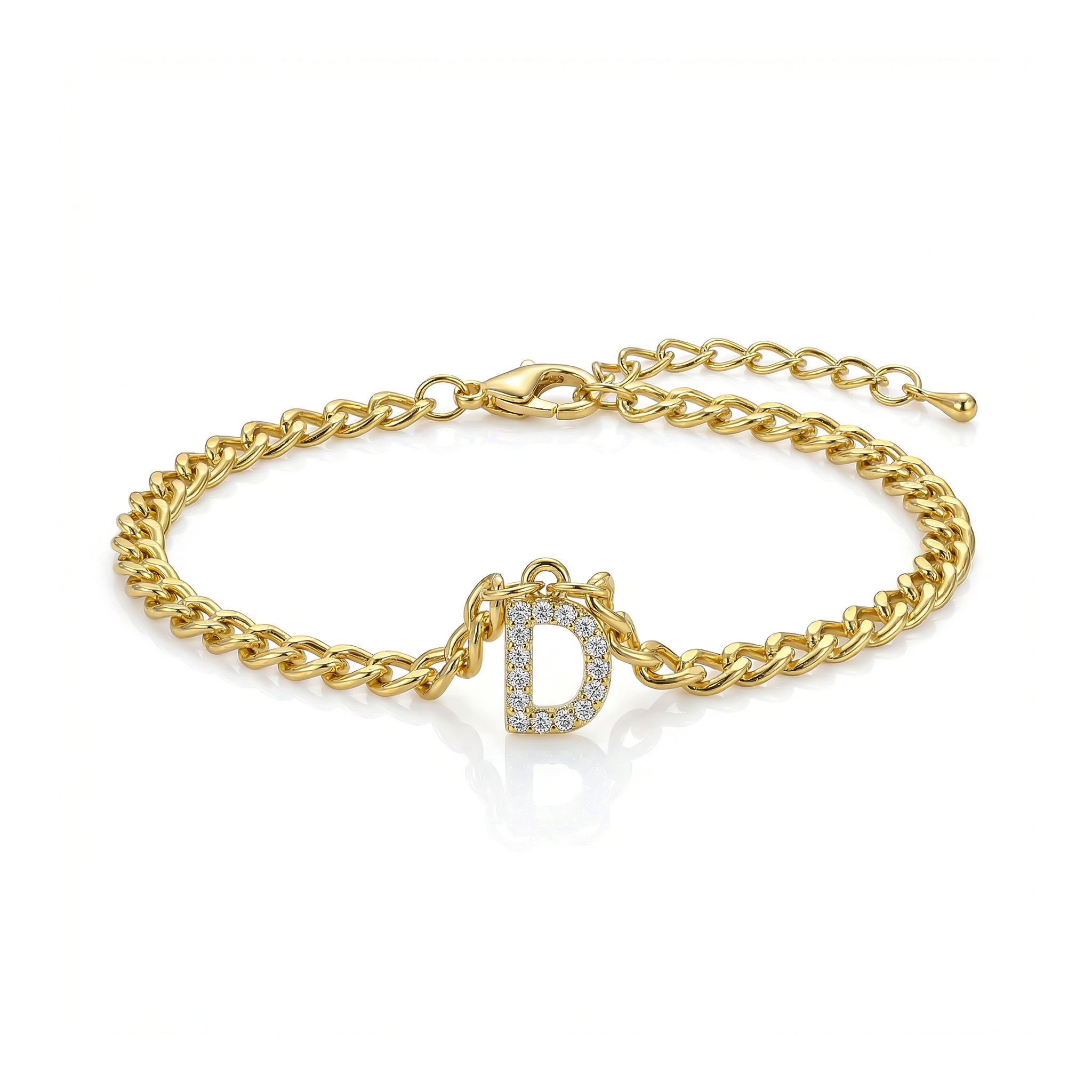 Bold Iced Out A-z Initial Letter Charm Gold Plated Cuban Chain Anklet