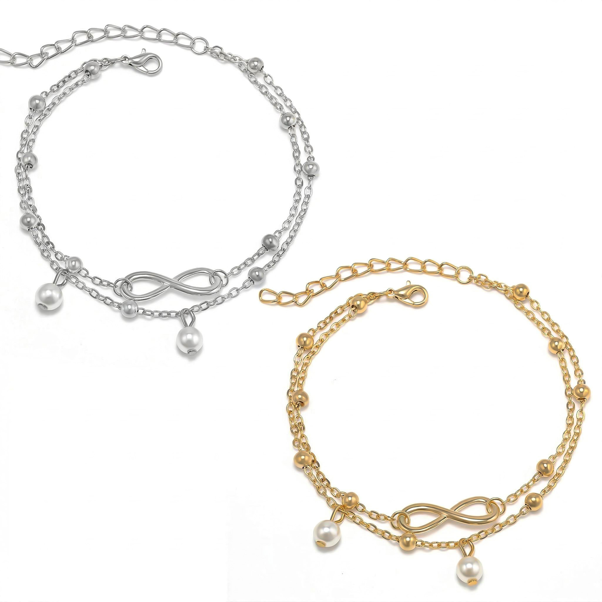 Double-layer Pearl Infinity Anklet For Hip Hop Jewelry Style - Image 4