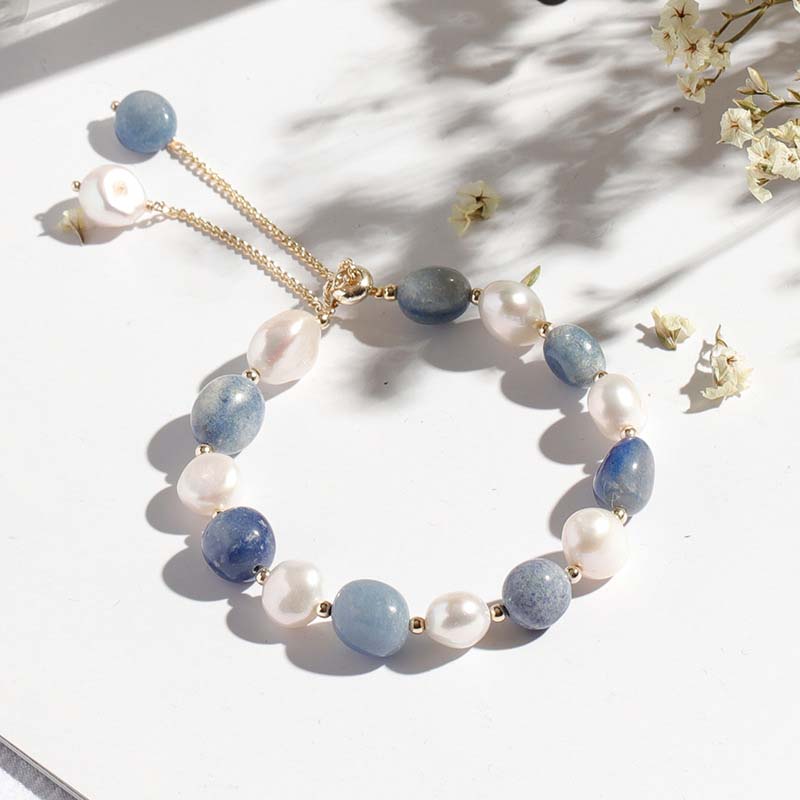 Pearl Blue Aventurine Adjustable Bracelet Silver With Street Luxury Shine - Image 5
